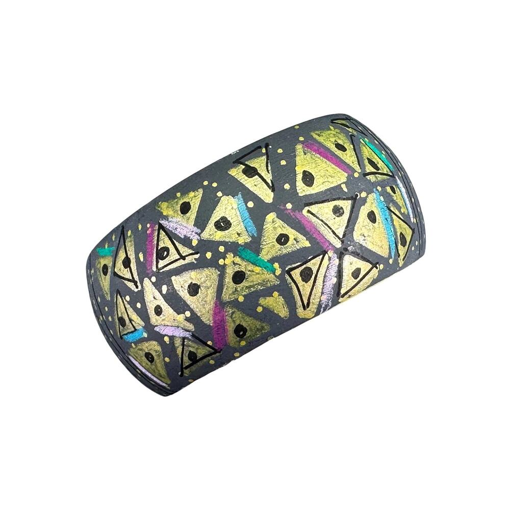 Vintage Geometric Hand Painted Wide Bangle Statement Bracelet